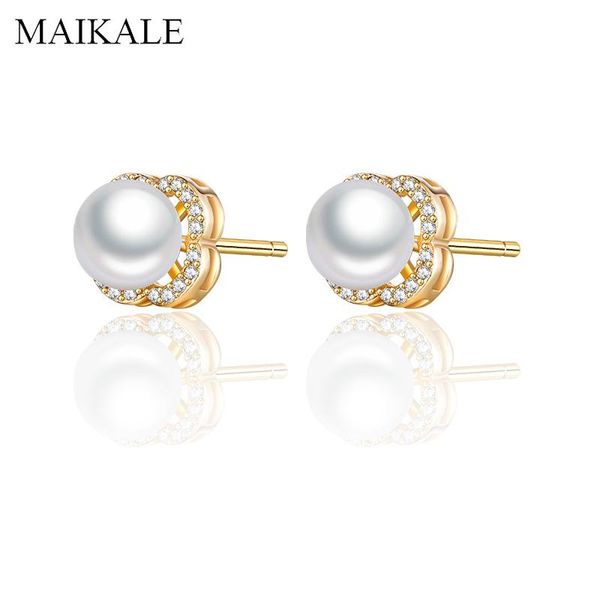 

stud maikale classic design gold color flower earrings with pearl cubic zirconia for women romantic jewelry gifts, Golden;silver