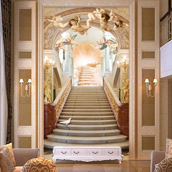 

wallpapers drop european 3d stereo angels entrance room murals roll landscape home decor papel de parede para quarto em