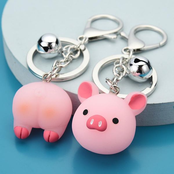 

keychains 2021 n trend cute pink piggy couple keychain girl backpack pendant car key chain fashion jewelry creative friend gift, Silver