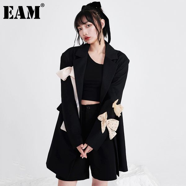 

[eam] women black big size casual bow brief blazer lapel long sleeve loose jacket fashion spring autumn 1dd7886 210512, White;black