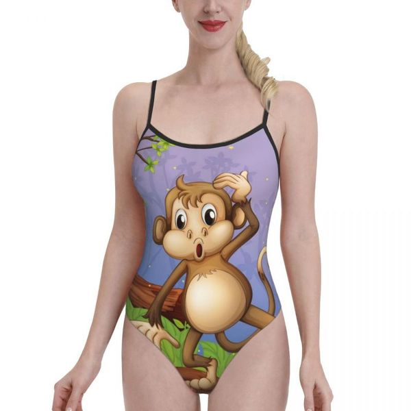 

one-piece suits 2021 swimsuit women push up one piece monkey playing garden swimwear female bodysuit monokini