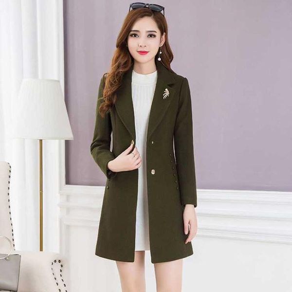 

middle aged woman wool blend coat winter jacket women slim woolen casual in long ladies overcoat plus size women's & blends, Black