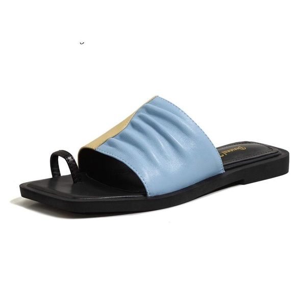 

genuine leather square toe mules low heel convenient young lady daily wear slip on outside slipper shoes women l49 slippers, Black