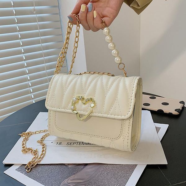 

evening bags 2021 autumn trendy texture simple sense of pure color casual love lock one-shoulder small square bag