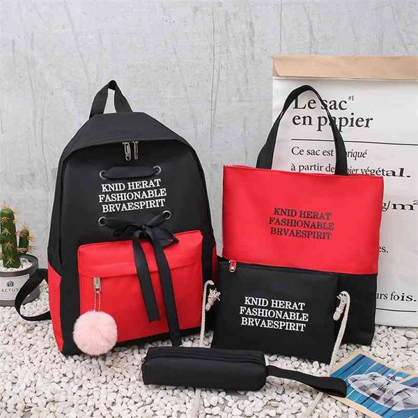 

4 piece set cute school bags for teenager girls women backpack 210809