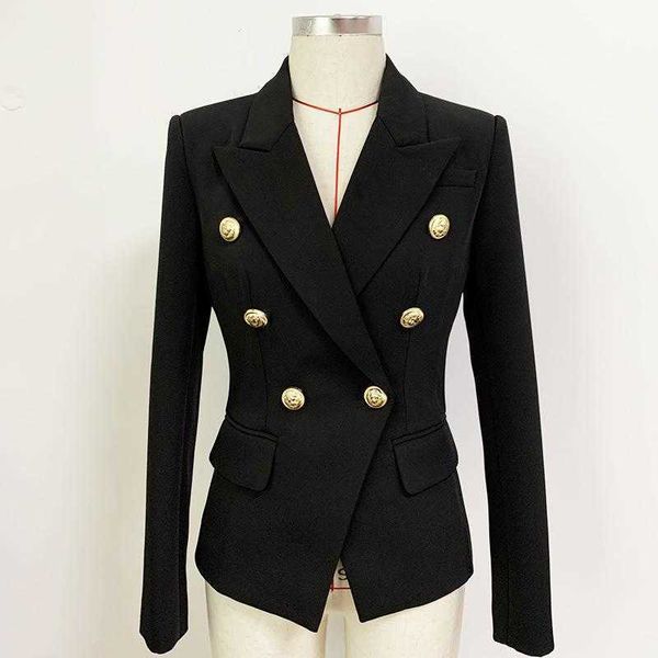 

classic style original design women's blazer double-breasted slim jacket metal buckles suit fabric coat black white, White;black