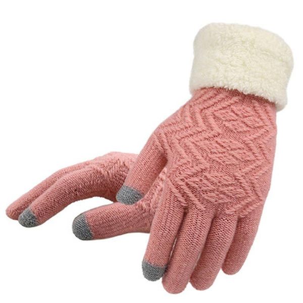 

five fingers gloves women knitted touch screen female thicken mittens winter warm ladies full finger soft stretch knit, Blue;gray