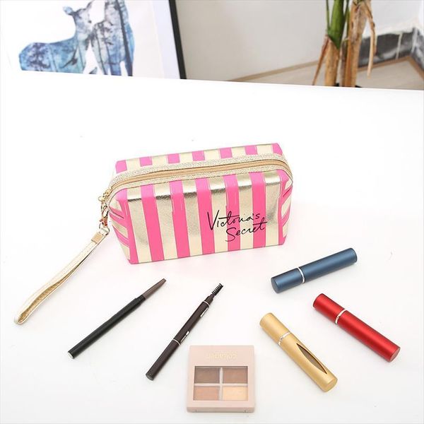 

phnom penh stripe cosmetic bag pu leather laser anise storage travel organizer lady portable toiletrybag