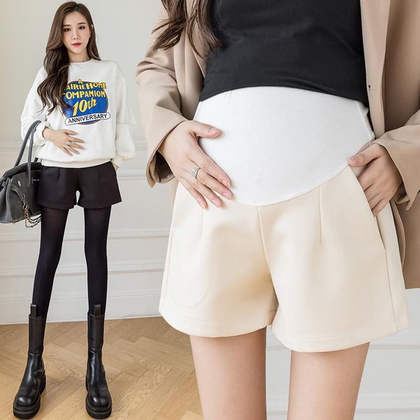 

maternity bottoms 205a# autumn winter thicken shorts wide leg loose chic ins belly bootcuts clothes for pregnant women casual pregnancy, White