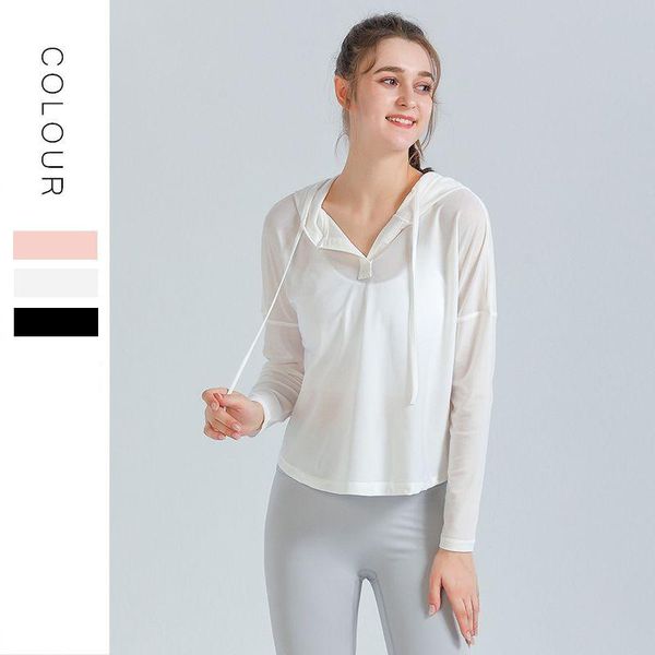 

yoga outfit women shirt autumn winter wear long-sleeved beautiful back drawstring gym clothing soft loose sports hooded sportswear