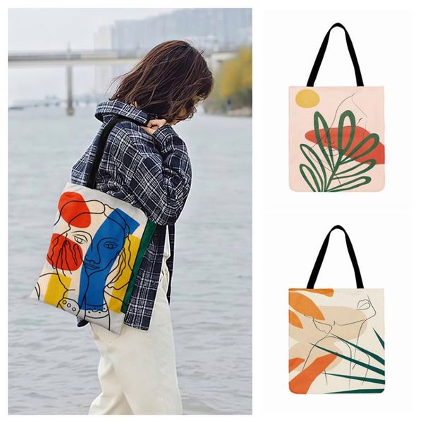 

shopping bags modern abstract art painting print tote bag for women casual fashion ladies shoulder outdoor beach