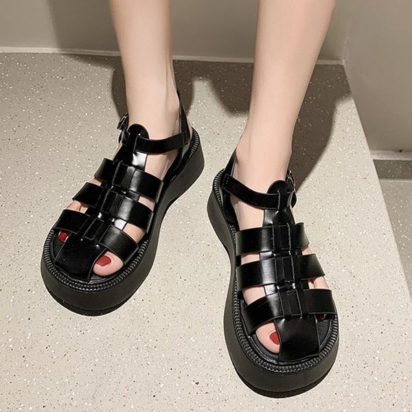 

sandals rimocy 2021 gladiator platform women's summer fashion thick bottom beach sandal women comfort pu leather sandalias woman, Black