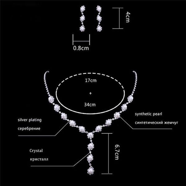 

earrings & necklace simulated pearl bride wedding jewelry sets simple crystal bracelets women party gift, Silver