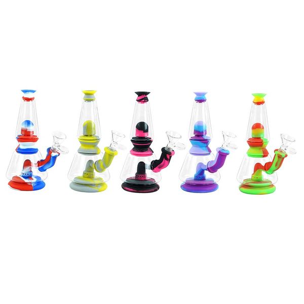 Caveohs 7.2 '' tubi per l'acqua fumante pipa silicone giallare bong con ciotola di vetro resistente al calore tampone tampone piatta