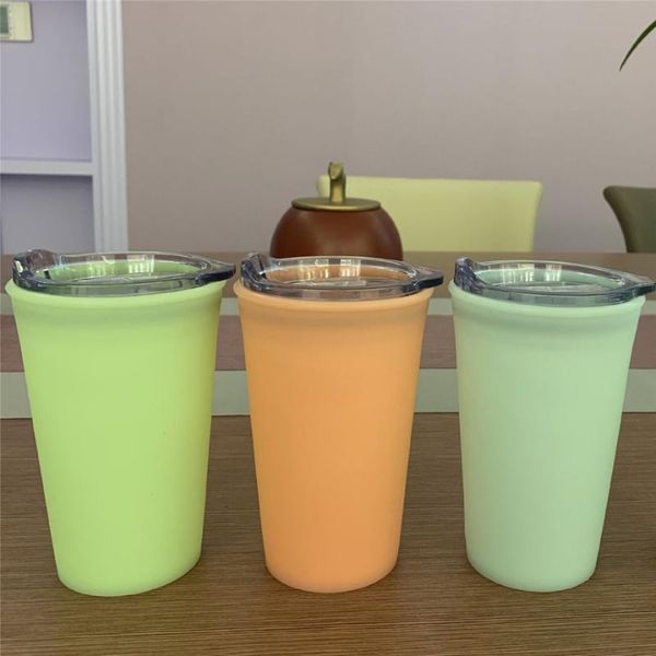 

mugs 200pcs/lot silicone coffee cup water mug tea tumbler 16oz 470ml nonbreakable glass travel hiking rubber bpa-optional lid