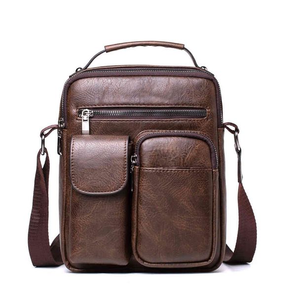 

men's pu leather vintage multi-pocket messenger men shoulder bag set business bags handbags black lj201012