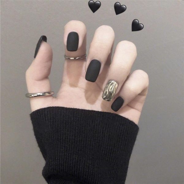 

false nails 150-frosted smoked black water ripple fake nail piece wearing art sticker 30 pieces, Red;gold