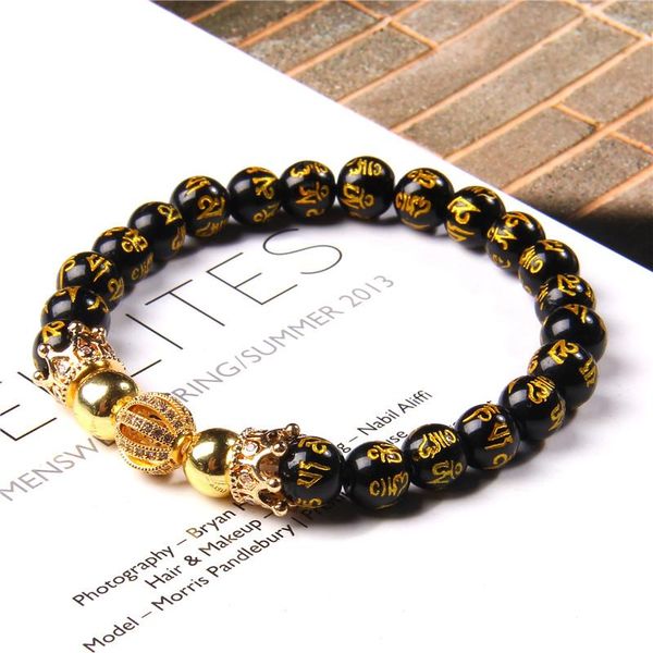 

beaded, strands men bracelets gold champion glory crown for women vintage cz charm bangle natural lapis lazuli stone beads pulsera, Black