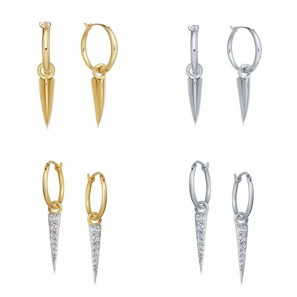 

hoop & huggie 925 sterling silver ear buckle earrings for women gold small bone aretes girl gift spike zircon a30, Golden;silver