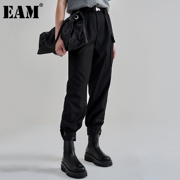 

women's pants & capris [eam] high elastic waist black casual long harem trousers loose fit women fashion tide spring summer 2021 1de086, Black;white