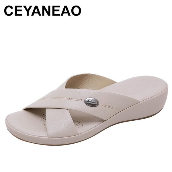 

slippers ceyaneao women's soft soles casual summer bottom large size wedges crossed buckle outdoor shoes beach shoese054, Black