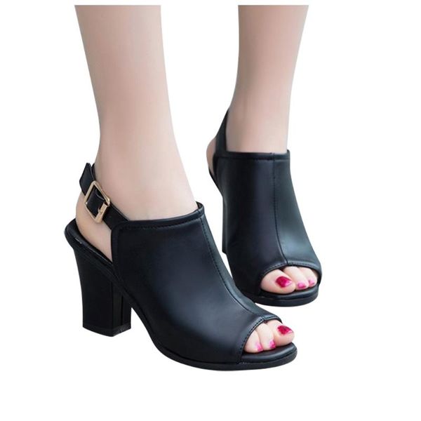 

high heel sandals ankle strap pumps thick roman dress shoes plus size fashion peep toe outdoor, Black