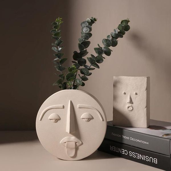 

vases home decor creative ceramic vase for flowers human face design nordic decoration luxury pot dried flower