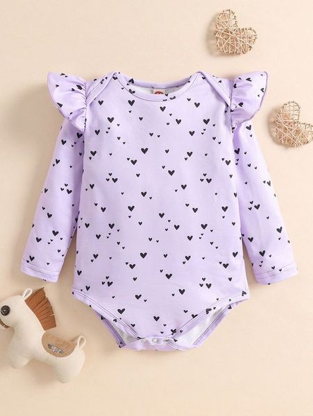 

baby confetti heart print ruffle trim bodysuit she, Blue