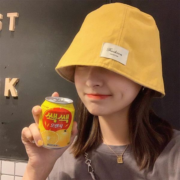 

Wide Brim Hats Double Side Letter Label Panama Hat 2021 Hip Hop Solid Color Cotton Fisherman For Women Summer Sunscreen Outdoor Bucket, Orange
