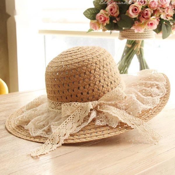 

wide brim hats women lace sun for straw beach side cap floppy female hat solid fringe summer chapeu, Blue;gray