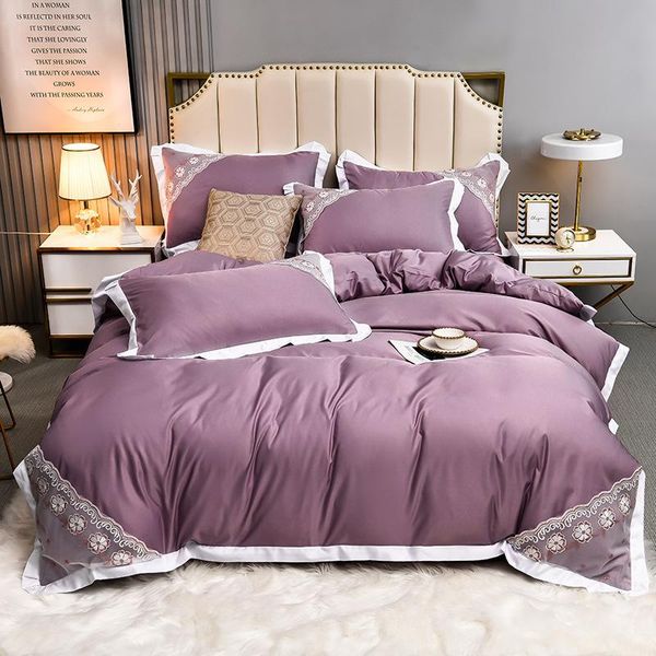 

bedding sets 4pcs lace solid color bed cover set duvet sheet with pillowcases bedclothes comforter home decor 61115
