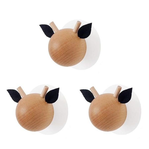 

hooks & rails 3 pcs cute round wooden wall hanging hook with double ears self-adhesive decor creative door hangers