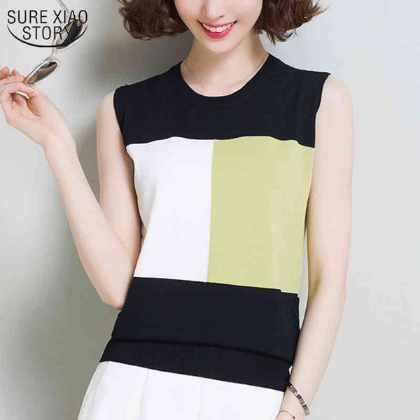 

korean loose style hit color bottoming shirt plus size ice silk knitted round neck sleeveless woman's female 10050 210508, White