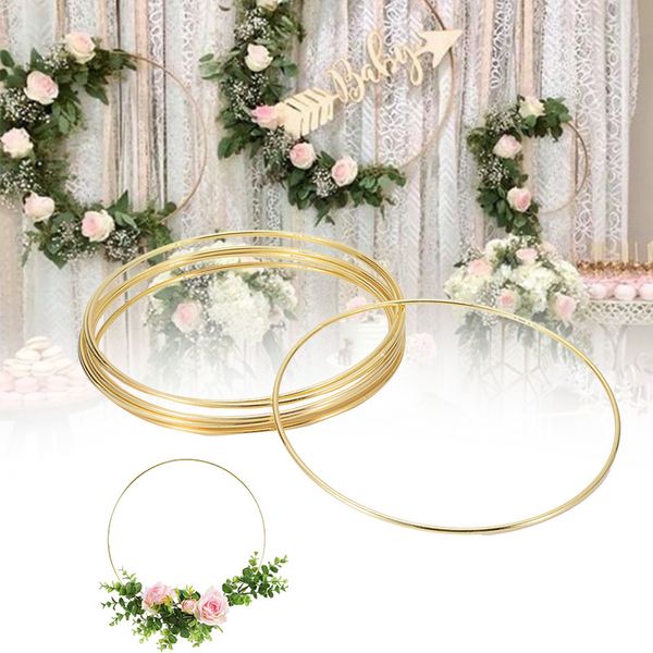 1 Stücke 10-40 cm Eisen Gold Metallring Tragbare Girlande Babyparty Hochzeit Braut Kranz Handgemachte Blumen Catcher Hoop Dekor