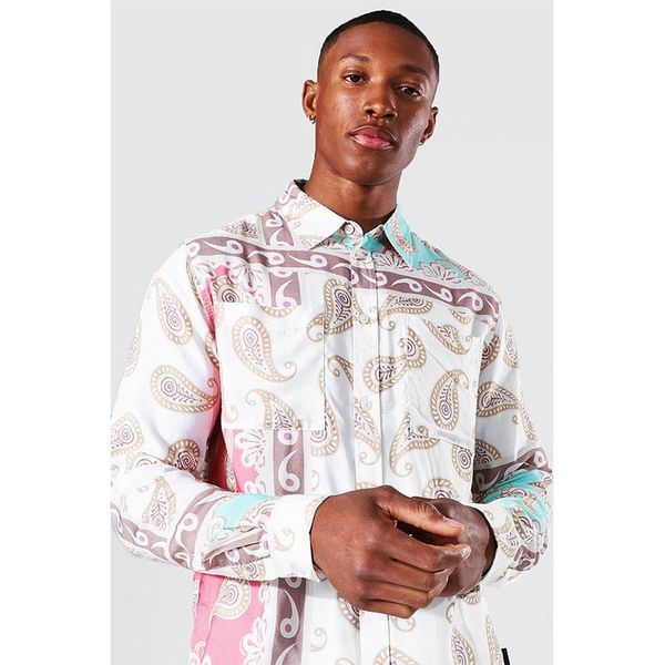 

gou jade pattern men's long-sleeved shirt comfortable fit fashion travel office entertainment, White;black