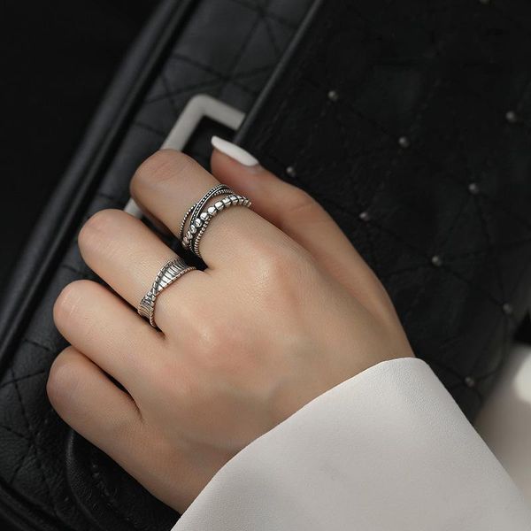 

cluster rings gothic punk finer fashion multilayer geometric design s925 silvery jewelry for women party rock personality accessories, Golden;silver