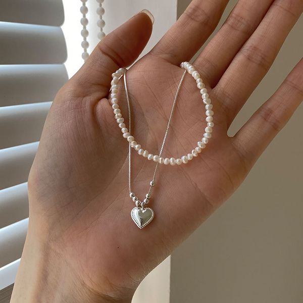 

anklets s925 sterling silver double pearl love anklet women's day korean simple handmade round student 4101, Red;blue