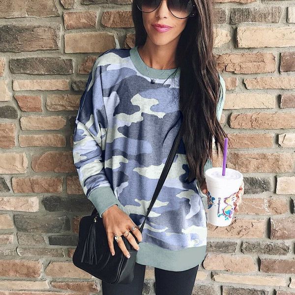 

fashion women long sleeve baggy hoodies pullover ladies autumn winter casual jumper camouflage sweatshirt y air, Black;white