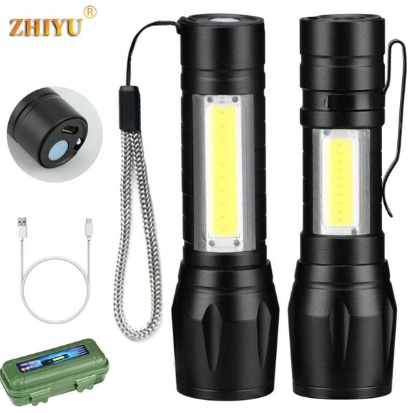 Taschenlampen Taschenlampen Tragbare Mini-LED XPE COB mit 3 Modi wiederaufladbare Zoom-Licht wasserdicht Camping