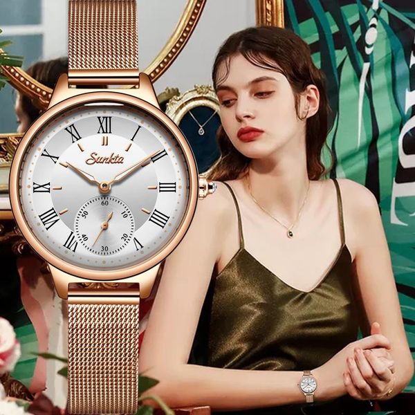 

fashion women watches rose gold ladies bracelet creative waterproof quartz watch for women's wristwatches, Slivery;brown