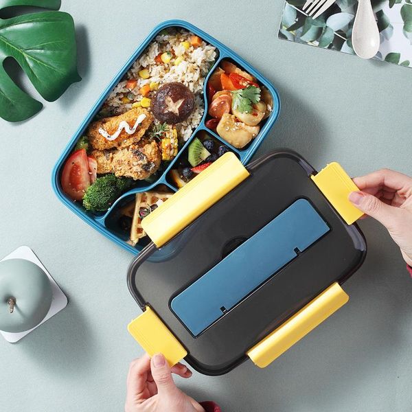 

dinnerware sets 4 grid bento box office portable fresh-keeping large capacity thermal insulation lunch japanese kids container storage