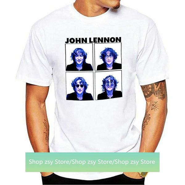 

men's t-shirts john lennon glasses white t shirt short-sleeved tee, White;black