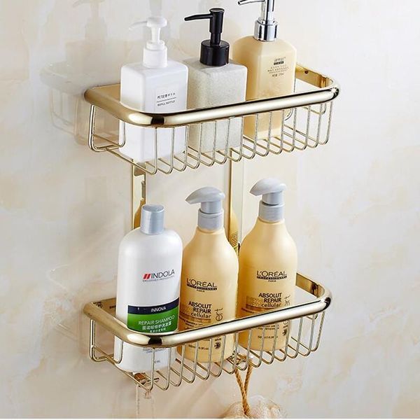 

bathroom shelves corner shelf slid brass shower holder rack wall-mounted square basket accessories