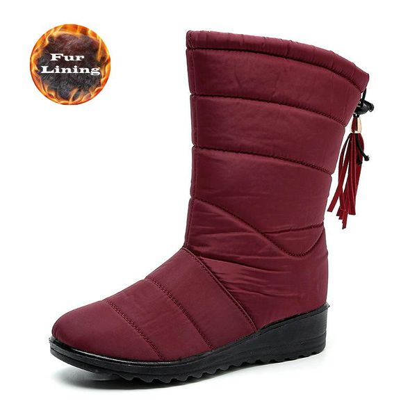 

boots winter women mid-calf female waterproof ladies snow shoes girls wedge woman plush botas mujer big size 43, Black