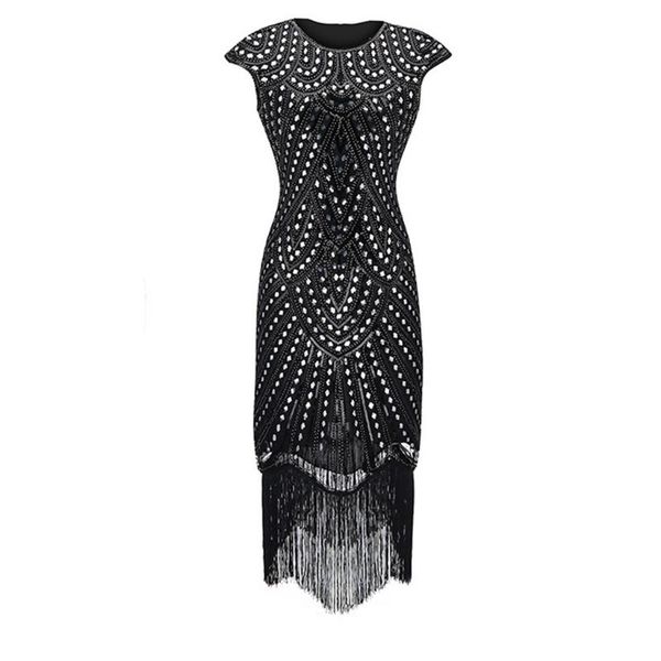 

casual dresses womail dress women spring summer vintage 1920s sleeveless stripe tassel women's o neck slim evening party, Black;gray