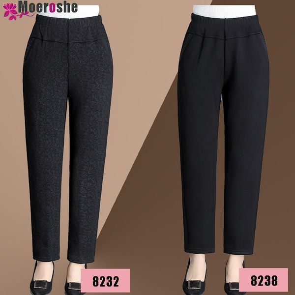 

winter harem waist elastic middle aged women velvet thick lambskin sweatpant pants for loose trousers warm women's & capris, Black;white