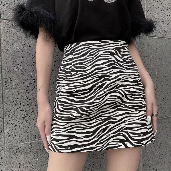 

skirts 2021 autumn zebra print female high waist thin a-line mini skirt women japan simple wrap s-2xl, Black