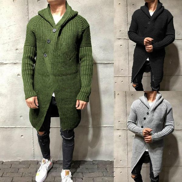 

men's sweaters fashion men sweater cardigan solid color hooded long knitted jacket plus size mens knit winter coats, White;black