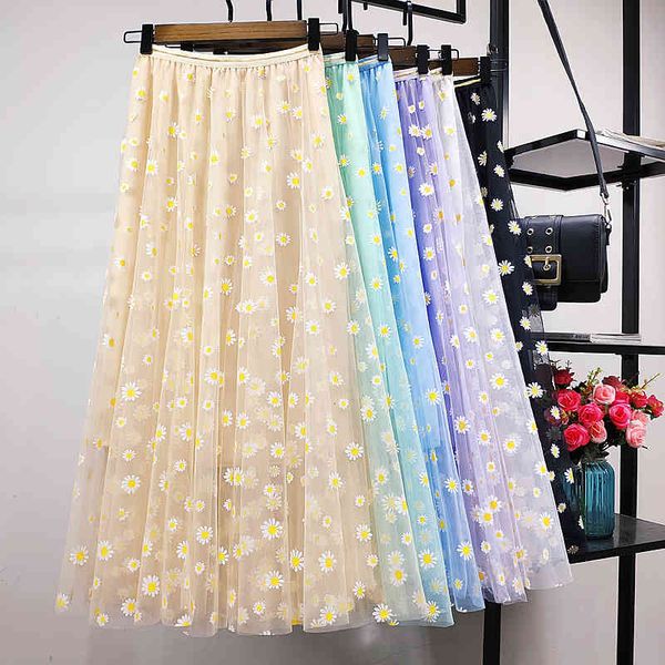 

skirts colorful daisy a-line pleated maxi long tulle 7551, Black