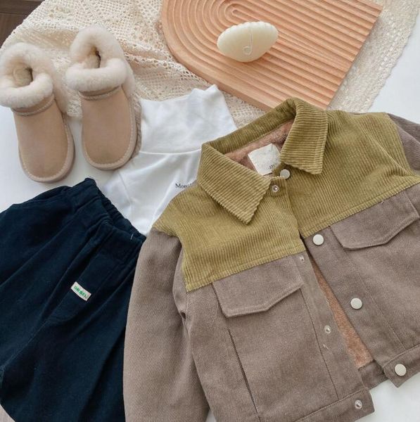 

jackets 2021 wholesale girls boys corduroy patchwork coat winter cotton full sleeve kids coats 2-8 years wd988, Blue;gray